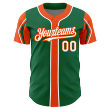 Load image into Gallery viewer, Custom Kelly Green White-Orange 3 Colors Arm Shapes Authentic Baseball Jersey
