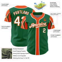 Load image into Gallery viewer, Custom Kelly Green White-Orange 3 Colors Arm Shapes Authentic Baseball Jersey
