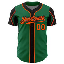 Load image into Gallery viewer, Custom Kelly Green Orange-Black 3 Colors Arm Shapes Authentic Baseball Jersey
