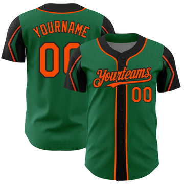 Custom Kelly Green Orange-Black 3 Colors Arm Shapes Authentic Baseball Jersey
