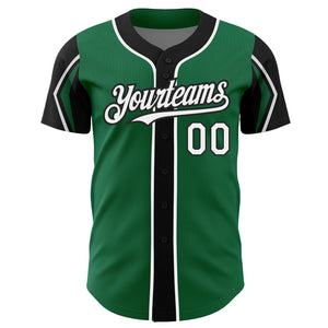 Custom Kelly Green White-Black 3 Colors Arm Shapes Authentic Baseball Jersey