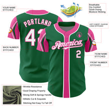 Load image into Gallery viewer, Custom Kelly Green White-Pink 3 Colors Arm Shapes Authentic Baseball Jersey
