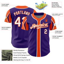 Load image into Gallery viewer, Custom Purple White-Orange 3 Colors Arm Shapes Authentic Baseball Jersey
