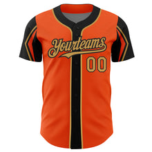 Load image into Gallery viewer, Custom Orange Old Gold-Black 3 Colors Arm Shapes Authentic Baseball Jersey
