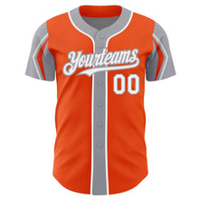Load image into Gallery viewer, Custom Orange White-Gray 3 Colors Arm Shapes Authentic Baseball Jersey
