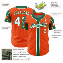 Load image into Gallery viewer, Custom Orange White-Kelly Green 3 Colors Arm Shapes Authentic Baseball Jersey
