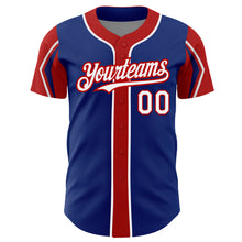 Load image into Gallery viewer, Custom Royal White-Red 3 Colors Arm Shapes Authentic Baseball Jersey
