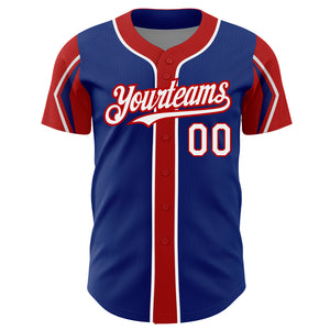 Custom Royal White-Red 3 Colors Arm Shapes Authentic Baseball Jersey