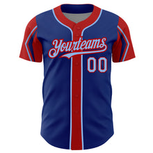Load image into Gallery viewer, Custom Royal Light Blue-Red 3 Colors Arm Shapes Authentic Baseball Jersey
