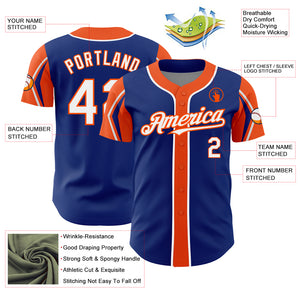 Custom Royal White-Orange 3 Colors Arm Shapes Authentic Baseball Jersey