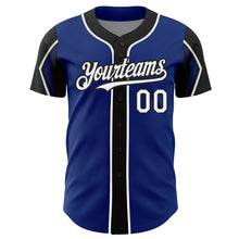 Load image into Gallery viewer, Custom Royal White-Black 3 Colors Arm Shapes Authentic Baseball Jersey

