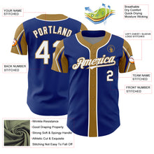 Load image into Gallery viewer, Custom Royal White-Old Gold 3 Colors Arm Shapes Authentic Baseball Jersey
