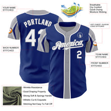 Load image into Gallery viewer, Custom Royal White-Gray 3 Colors Arm Shapes Authentic Baseball Jersey

