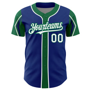 Custom Royal White-Kelly Green 3 Colors Arm Shapes Authentic Baseball Jersey