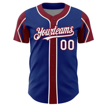 Load image into Gallery viewer, Custom Royal White-Crimson 3 Colors Arm Shapes Authentic Baseball Jersey
