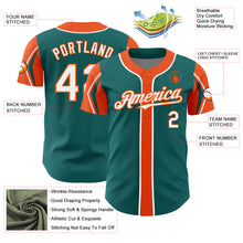 Load image into Gallery viewer, Custom Teal White-Orange 3 Colors Arm Shapes Authentic Baseball Jersey
