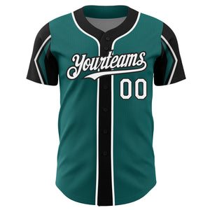 Custom Teal White-Black 3 Colors Arm Shapes Authentic Baseball Jersey