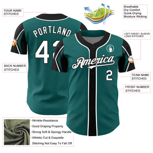 Custom Teal White-Black 3 Colors Arm Shapes Authentic Baseball Jersey