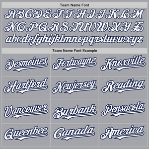 Custom Gray White-Navy 3 Colors Arm Shapes Authentic Baseball Jersey