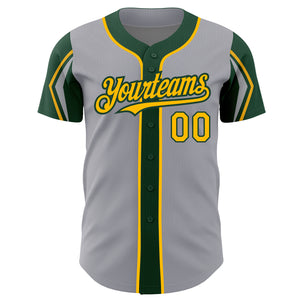 Custom Gray Gold-Green 3 Colors Arm Shapes Authentic Baseball Jersey