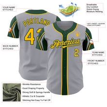 Load image into Gallery viewer, Custom Gray Gold-Green 3 Colors Arm Shapes Authentic Baseball Jersey
