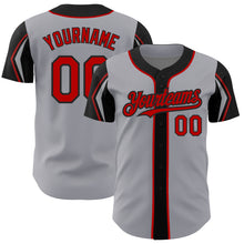 Load image into Gallery viewer, Custom Gray Red-Black 3 Colors Arm Shapes Authentic Baseball Jersey
