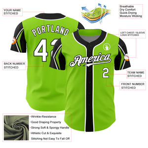 Custom Neon Green White-Black 3 Colors Arm Shapes Authentic Baseball Jersey