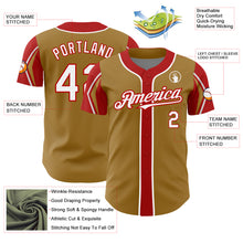 Load image into Gallery viewer, Custom Old Gold White-Red 3 Colors Arm Shapes Authentic Baseball Jersey
