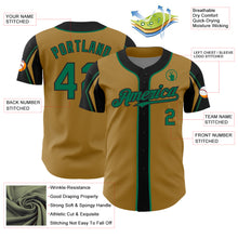 Load image into Gallery viewer, Custom Old Gold Kelly Green-Black 3 Colors Arm Shapes Authentic Baseball Jersey
