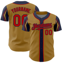 Load image into Gallery viewer, Custom Old Gold Red-Navy 3 Colors Arm Shapes Authentic Baseball Jersey
