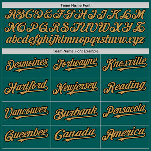 Custom Midnight Green Old Gold-Black 3 Colors Arm Shapes Authentic Baseball Jersey