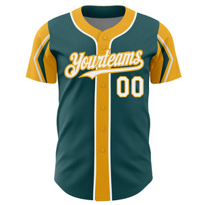 Custom Midnight Green White-Gold 3 Colors Arm Shapes Authentic Baseball Jersey