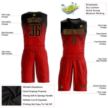 Custom Red Black-Old Gold Round Neck Sublimation Basketball Suit Jersey