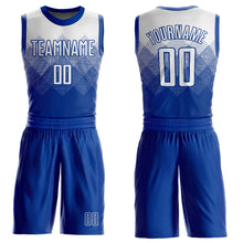 Load image into Gallery viewer, Custom Royal White Round Neck Sublimation Basketball Suit Jersey
