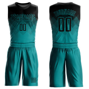 Custom Teal Black Round Neck Sublimation Basketball Suit Jersey