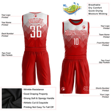 Custom Red White Round Neck Sublimation Basketball Suit Jersey