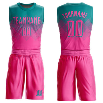 Custom Figure Pink-Gold Music Festival Round Neck Sublimation Basketball  Suit Jersey