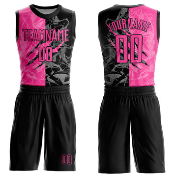Custom Graffiti Pattern Pink-Black Scratch Round Neck Sublimation Basketball Suit Jersey