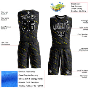 Custom Black Gold-White Round Neck Sublimation Basketball Suit Jersey