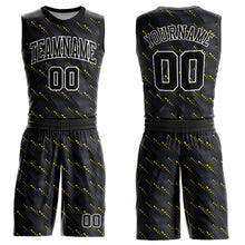 Load image into Gallery viewer, Custom Black Gold-White Round Neck Sublimation Basketball Suit Jersey
