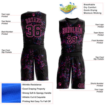 Custom Black Pink Round Neck Sublimation Basketball Suit Jersey