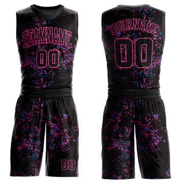 Custom Black Pink Round Neck Sublimation Basketball Suit Jersey