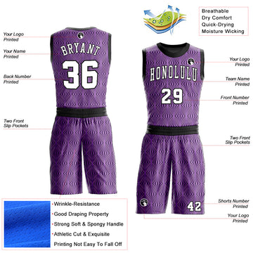 Custom Purple White-Black Round Neck Sublimation Basketball Suit Jersey