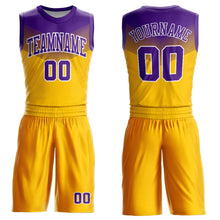 Load image into Gallery viewer, Custom Gold Purple-White Round Neck Sublimation Basketball Suit Jersey
