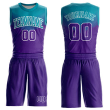 Load image into Gallery viewer, Custom Purple Teal-White Round Neck Sublimation Basketball Suit Jersey
