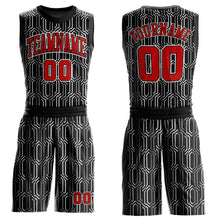 Load image into Gallery viewer, Custom Black Red-White Round Neck Sublimation Basketball Suit Jersey
