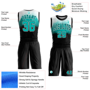 Custom Black Aqua-White Round Neck Sublimation Basketball Suit Jersey