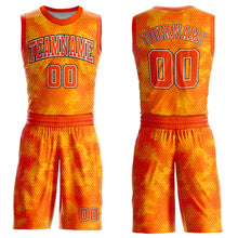 Load image into Gallery viewer, Custom Gold Orange Black-White Round Neck Sublimation Basketball Suit Jersey
