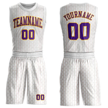 Load image into Gallery viewer, Custom White Purple-Gold Round Neck Sublimation Basketball Suit Jersey
