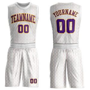 Custom White Purple-Gold Round Neck Sublimation Basketball Suit Jersey